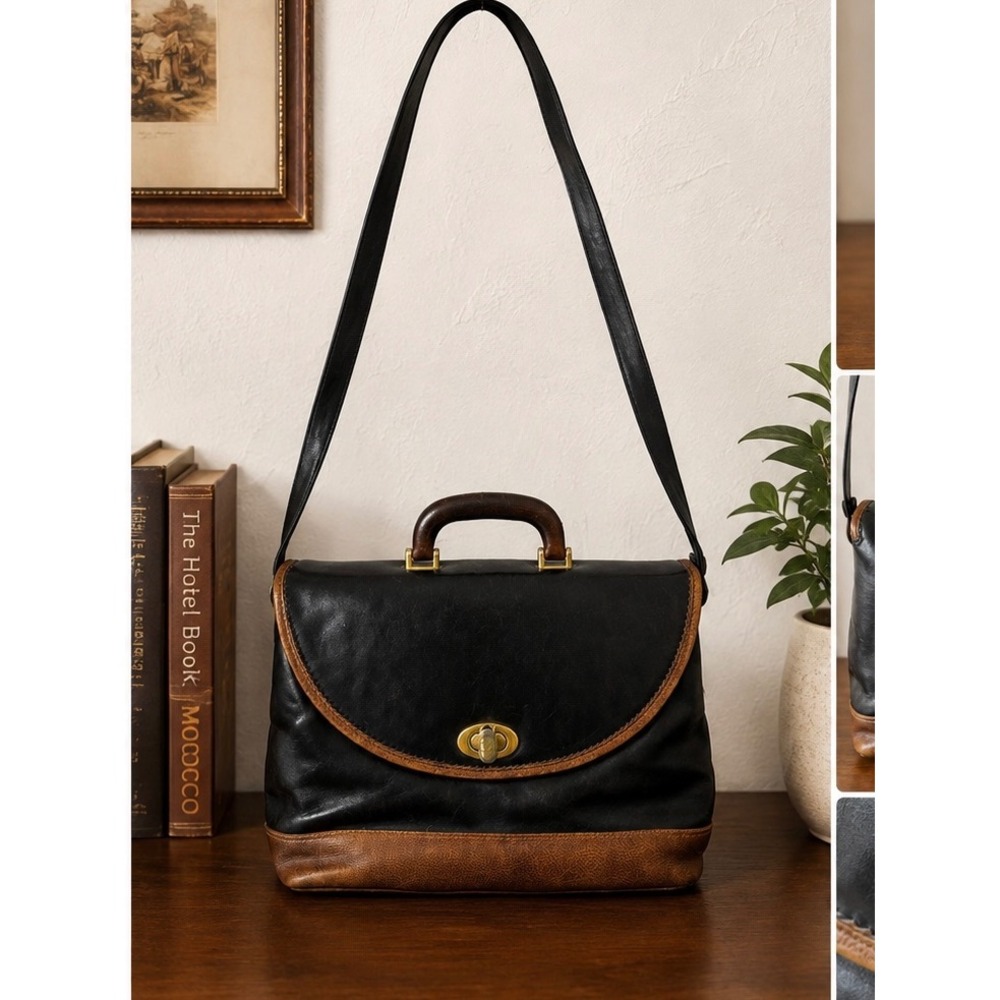 Marino Orlandi Vintage Black Leather Crossbody Satchel Bag Made in Italy